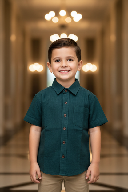 Son Bottle Green Color Color Vertical Shirt in Cotton