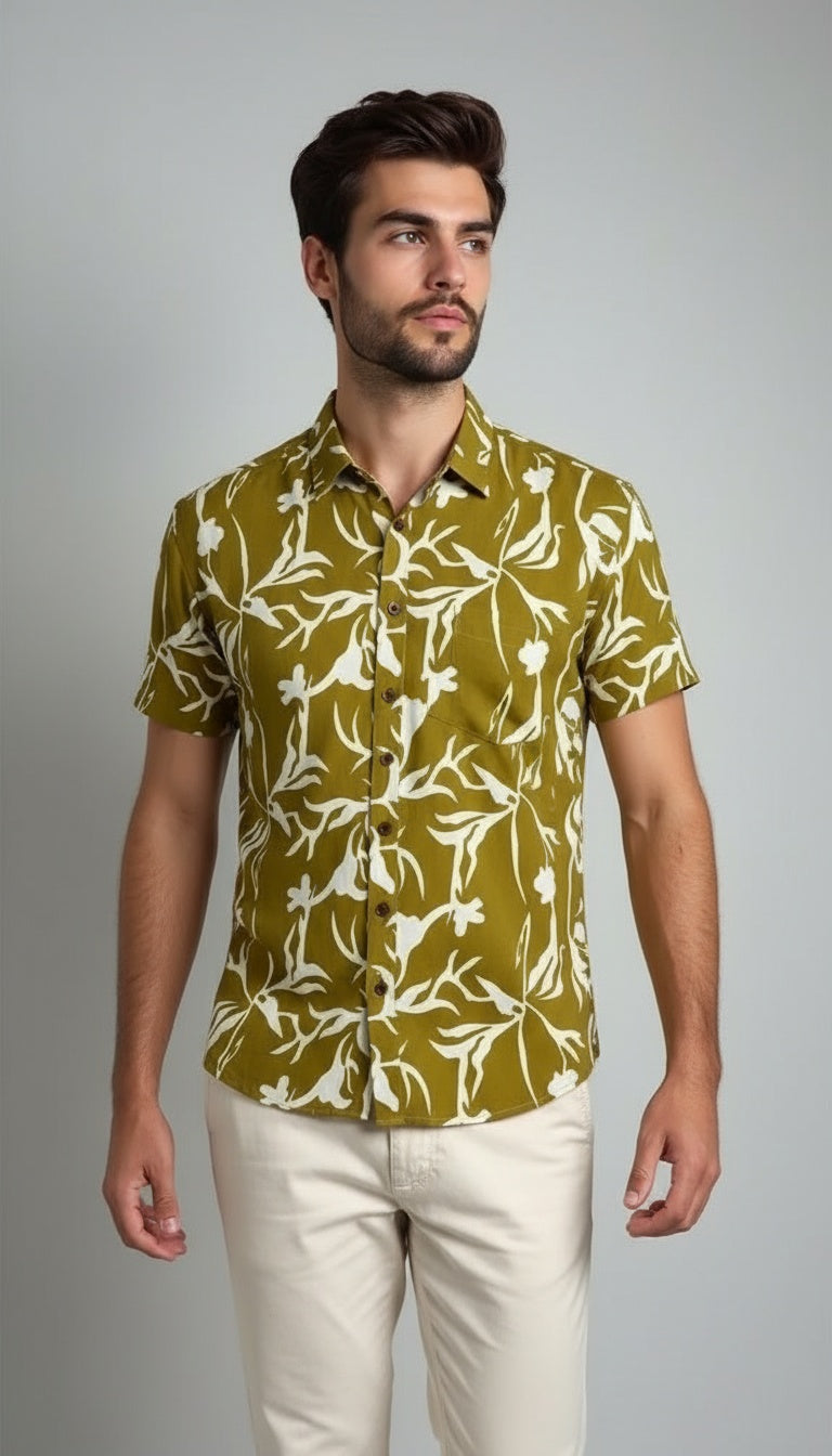 Father Amber Color Half Shirt in Cotton