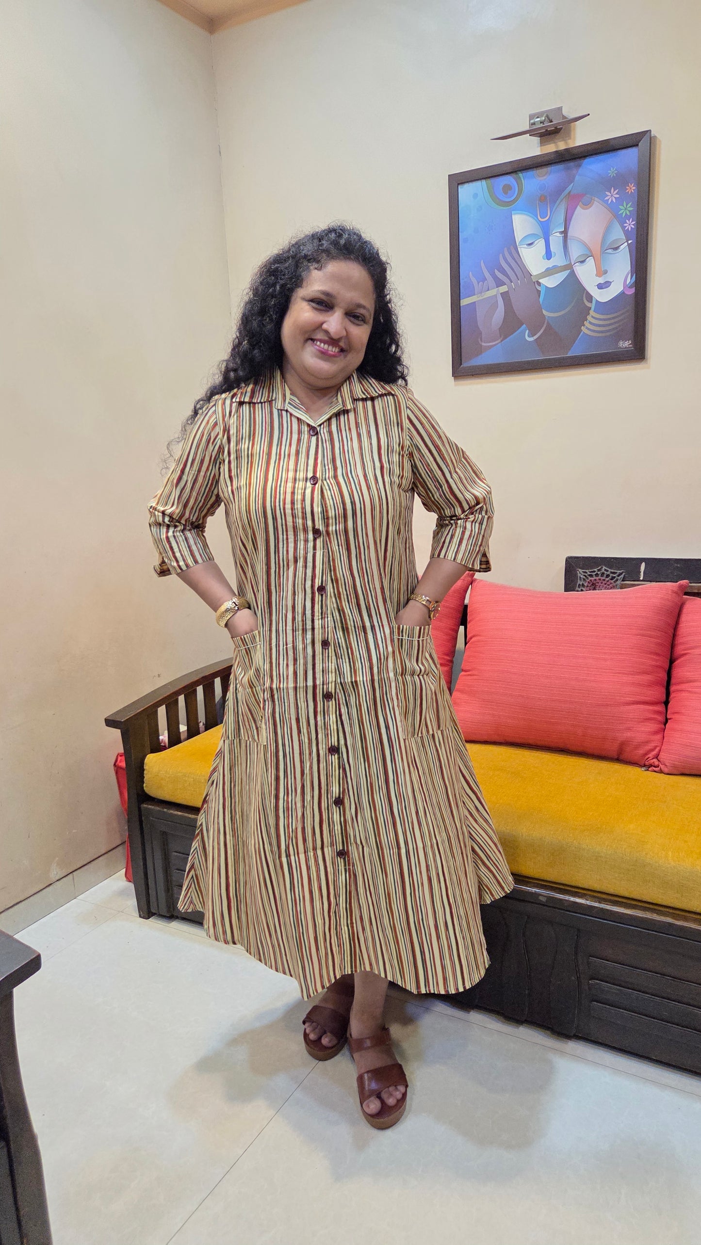 Mother Multicolor Vertical Shirt Dress in Cotton