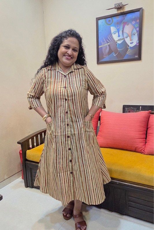 Mother Multicolor Vertical Shirt Dress in Cotton