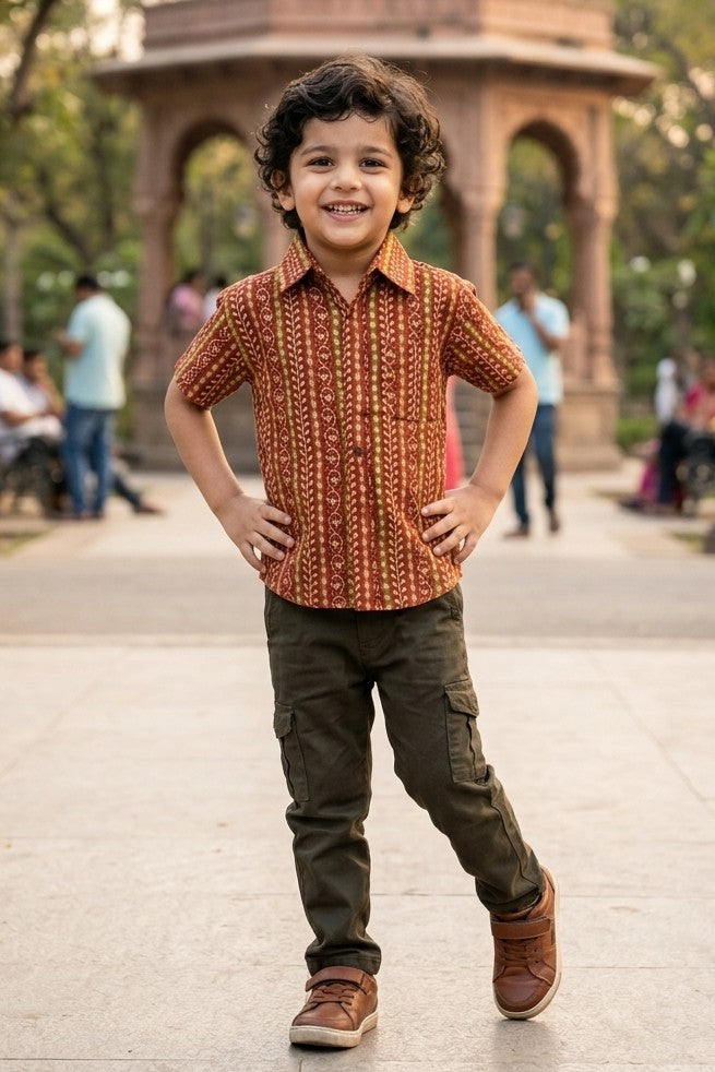 Son Rust Vertical Design Shirt in Cotton