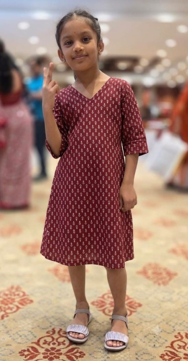 Daughter Maroon Frock in Cotton