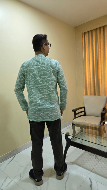 Father Light Green Color Kurta Shirt Full Hand in Cotton