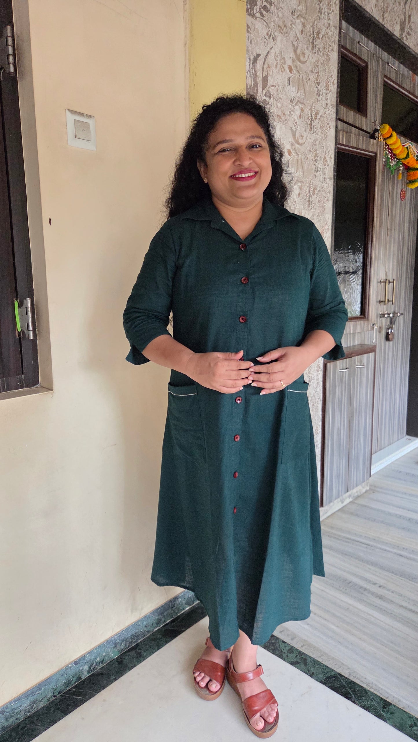 Mother Plain Bottle Green Shirt Dress in Cotton