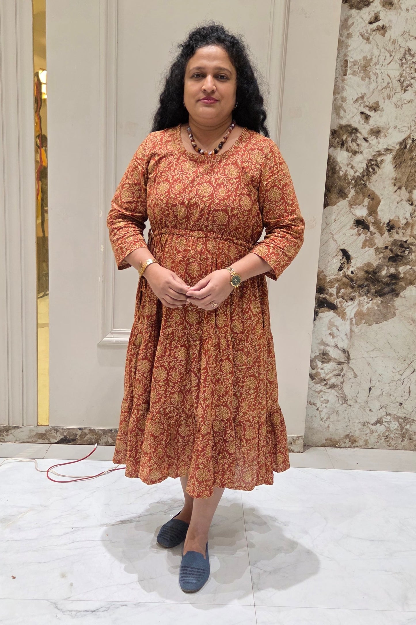 Mother Rust Color Nadi Dress in Cotton
