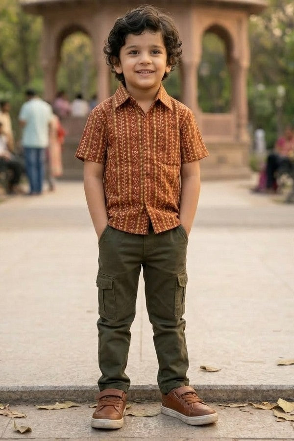 Son Rust Vertical Design Shirt in Cotton