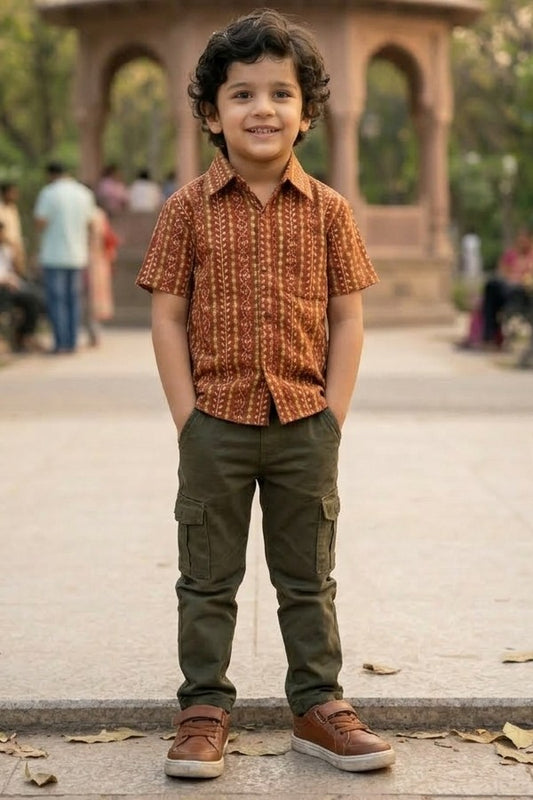 Son Rust Vertical Design Shirt in Cotton