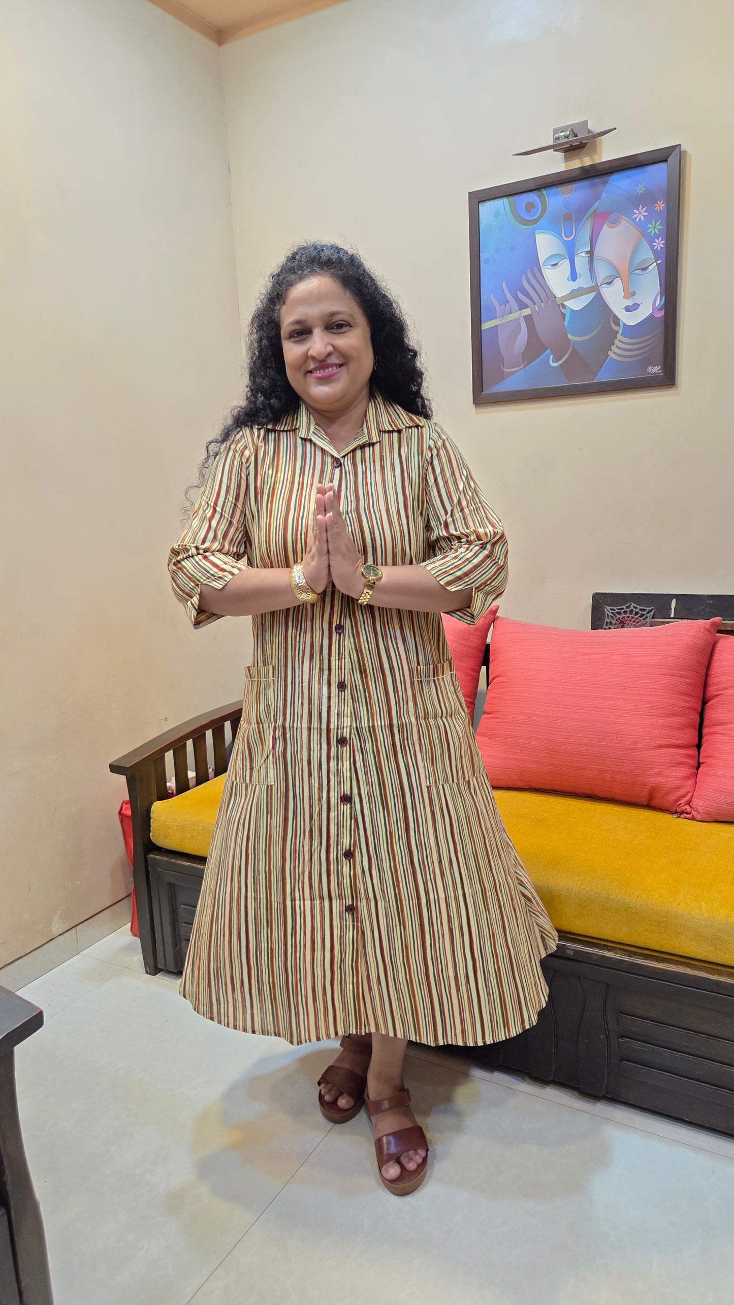 Mother Multicolor Vertical Shirt Dress in Cotton