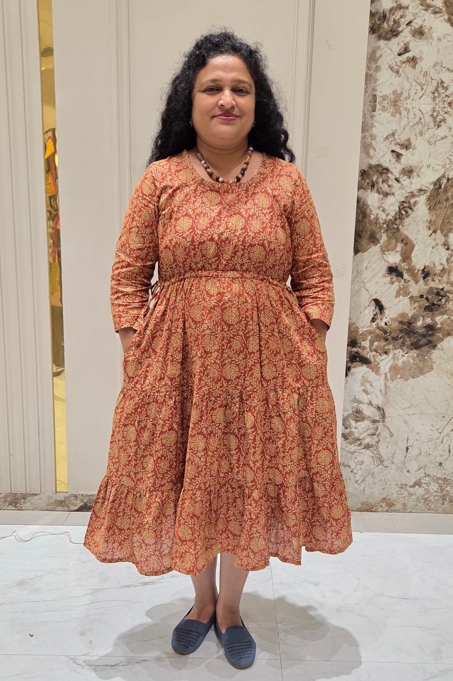 Mother Rust Color Nadi Dress in Cotton