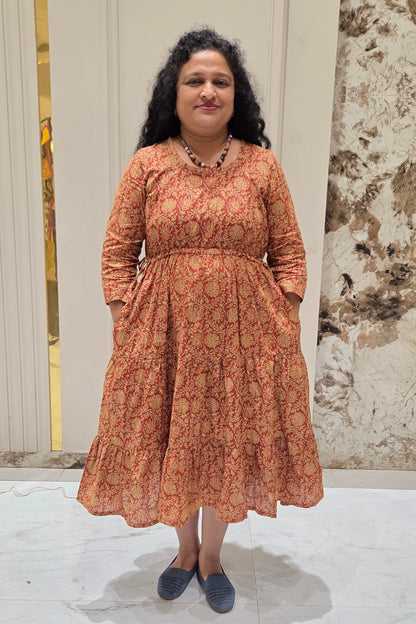 Mother Rust Color Nadi Dress in Cotton