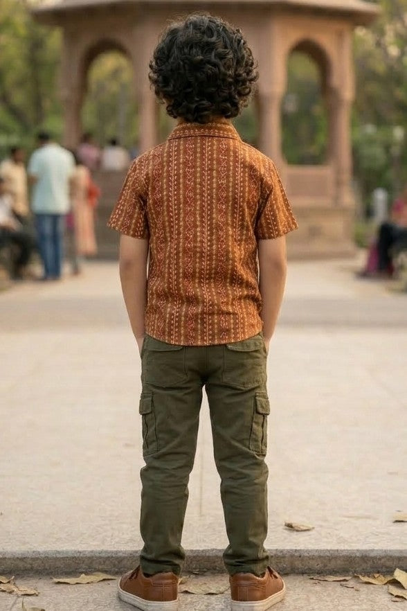 Son Rust Vertical Design Shirt in Cotton