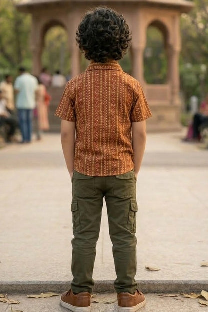Son Rust Vertical Design Shirt in Cotton